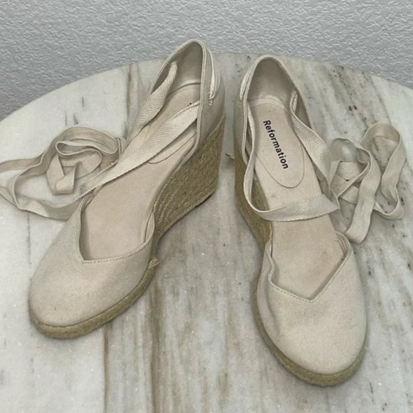 Reformation Camille Cream Lace-Up Espadrille Wedge Size 7 (Camilla) - Picture 2 of 9